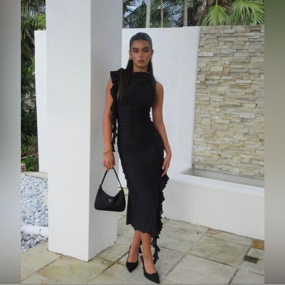 Fanci Club The Assassin Midi Black Off-Shoulder Size S - Picture 10 of 15